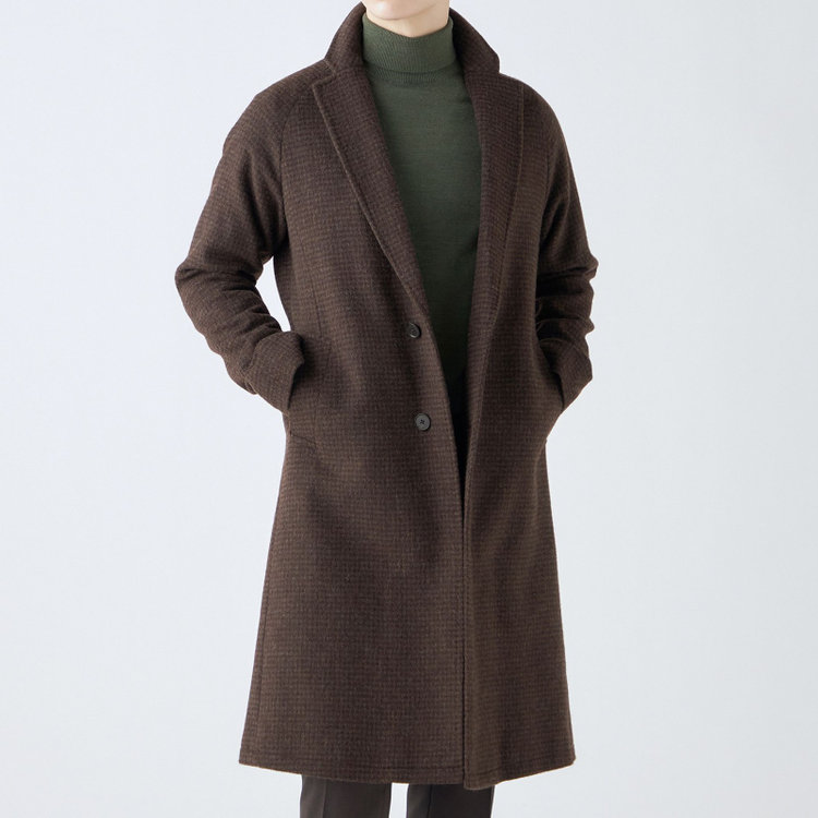 ブラックライン 【SL】ウールブレンド ラグランチェスターコート/ブラウン×チェック/RE:NEWOOL ブラウン系(茶)