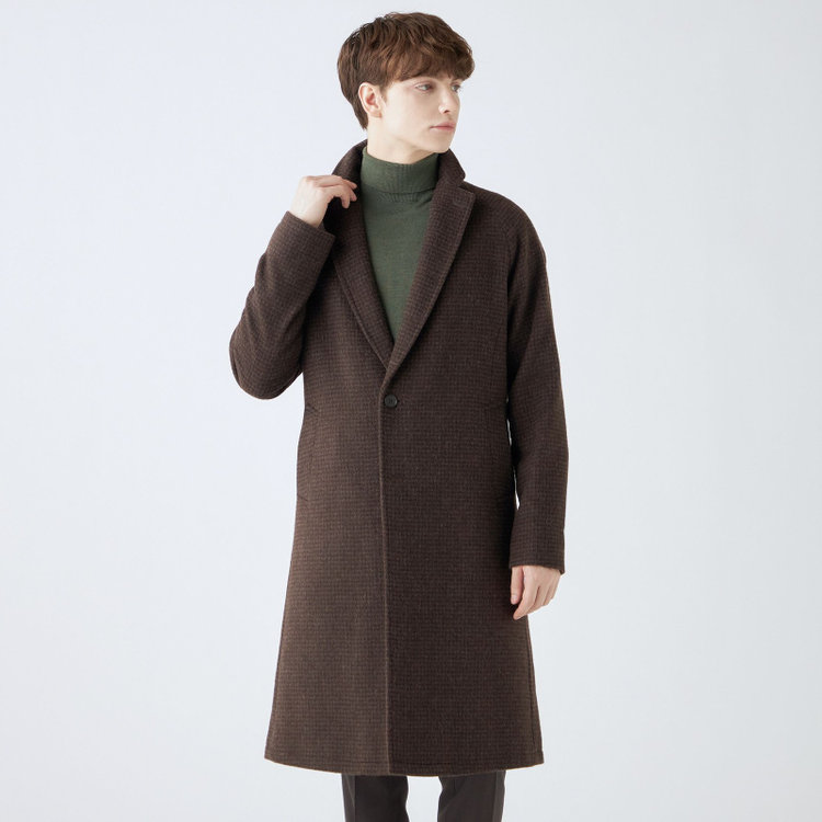 ブラックライン 【SL】ウールブレンド ラグランチェスターコート/ブラウン×チェック/RE:NEWOOL ブラウン系(茶)