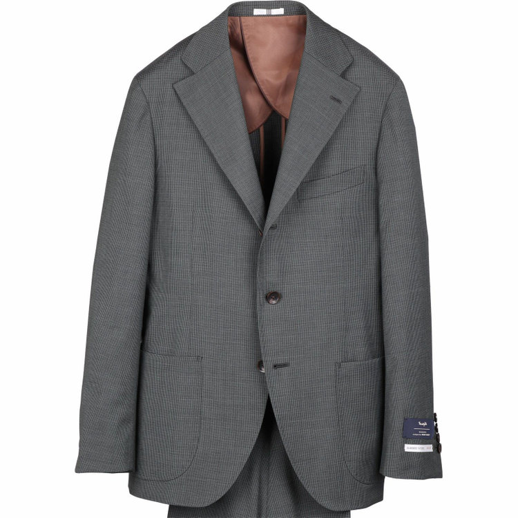 スーツセレクト 【発送在庫あり】【CLASSICO TAPERED】【春夏】3釦段返りシングルスーツ 2タック/カーキ＆ブラック×ハウンドトゥース/MARZOTTO ブラック系(黒)