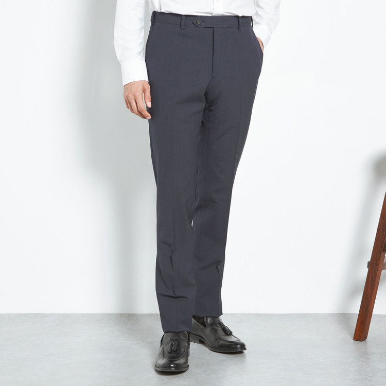 ブラックライン 【SLIM TAPERED】【春夏】0タックテーパードパンツ/ブラック×マイクロチェック/ウエストムーブ/ウォッシャブル/4S/※裾上げ必要 紺中間