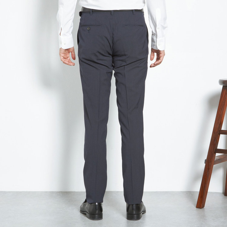 ブラックライン 【SLIM TAPERED】【春夏】0タックテーパードパンツ/ブラック×マイクロチェック/ウエストムーブ/ウォッシャブル/4S/※裾上げ必要 紺中間