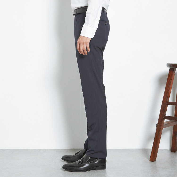 ブラックライン 【SLIM TAPERED】【春夏】0タックテーパードパンツ/ブラック×マイクロチェック/ウエストムーブ/ウォッシャブル/4S/※裾上げ必要 紺中間