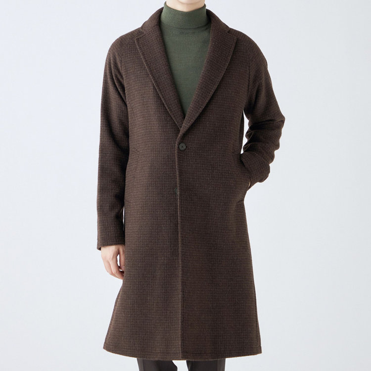 ブラックライン 【SL】ウールブレンド ラグランチェスターコート/ブラウン×チェック/RE:NEWOOL ブラウン系(茶)
