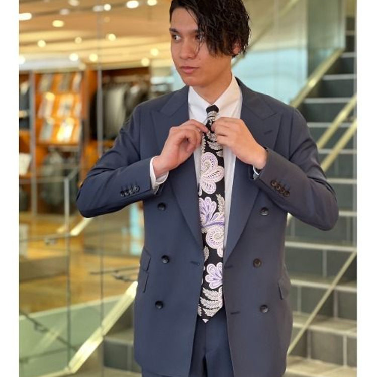 スーツセレクト 【発送在庫あり】【CLASSICO TAPERED】【春夏】6釦2掛けダブルスーツ 1タック/ネイビー/MARZOTTO ネイビー系(紺)