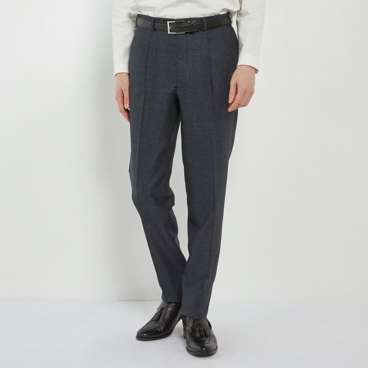 【5DAYS CLOSET】【RBC】【春夏】1タックテーパードパンツ/ネイビー×チェック/ウエストムーブ仕様/4S SUSTAINABILITY&ECOLOGY FABRIC/※裾上げ必要
