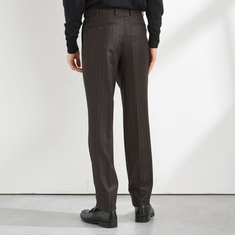 シルバーライン 【CLASSICO TAPERED】【秋冬】3釦段返りシングルスーツ 2タック/ブラウン×ストライプ/ウエストムーブ/MARZOTTO/※裾上げ必要 茶濃色