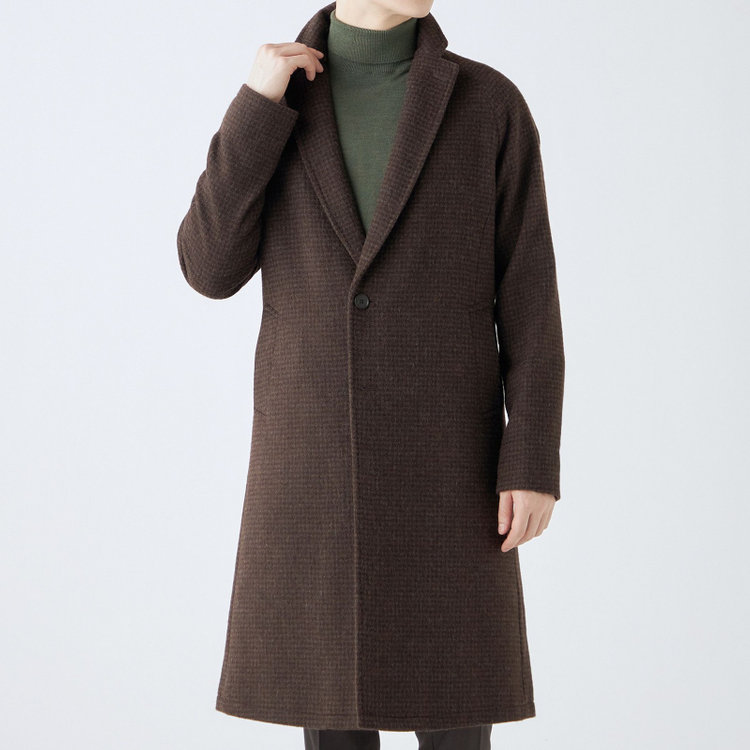 ブラックライン 【SL】ウールブレンド ラグランチェスターコート/ブラウン×チェック/RE:NEWOOL ブラウン系(茶)