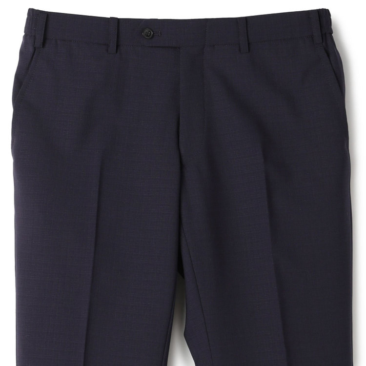 ブラックライン 【SLIM TAPERED_2】【春夏】2釦シングルスーツ 0タック/ネイビー×シャドー/ウエストシャーリング/4S SUSTAINABILITY&ECOLOGY FABRIC/※パンツ裾上げ済仕様 紺中間