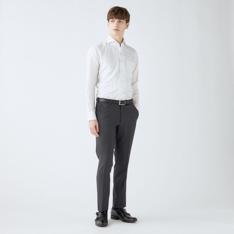 シルバーライン 【4S CROSS】【年間】セットアップパンツ 0タック/グレー×カルゼ/ウエストムーブ/※裾上げ済仕様 グレー中間