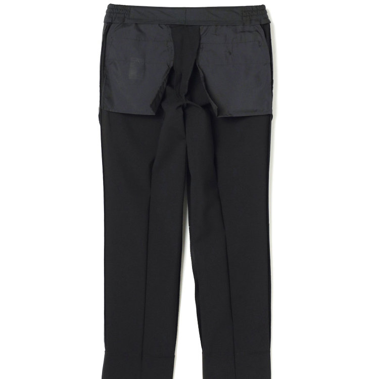 ブラックライン 【発送在庫あり】【SLIM TAPERED】【春夏】4S 0タックテーパードパンツ/ブラック×シャドーストライプ/ウエストシャーリング仕様/ウォッシャブル/※裾上げ済仕様 黒
