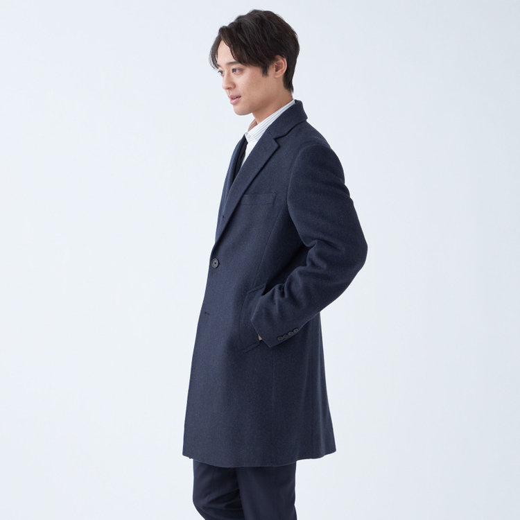 ブラックライン 【発送在庫あり】【BL】【AB体】ウールチェスターコート/ネイビー×ソリッド/NEW ZEALAND WOOL LIMITED EDITION 紺中間
