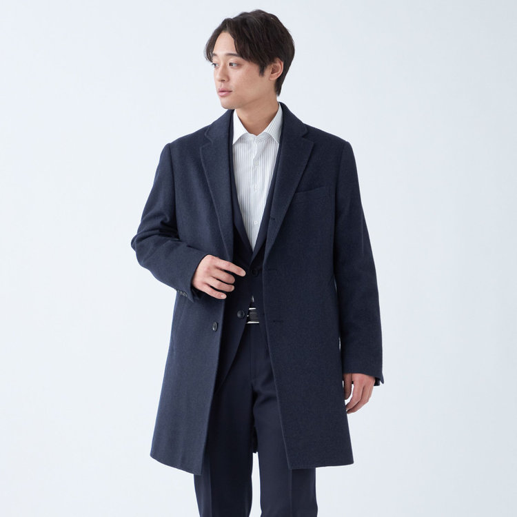 ブラックライン 【発送在庫あり】【BL】【AB体】ウールチェスターコート/ネイビー×ソリッド/NEW ZEALAND WOOL LIMITED EDITION 紺中間