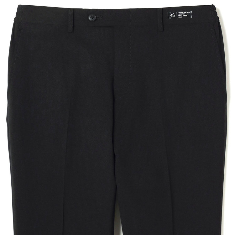 ブラックライン 【発送在庫あり】【SLIM TAPERED】【春夏】4S 0タックテーパードパンツ/ブラック×シャドーストライプ/ウエストシャーリング仕様/ウォッシャブル/※裾上げ済仕様 黒