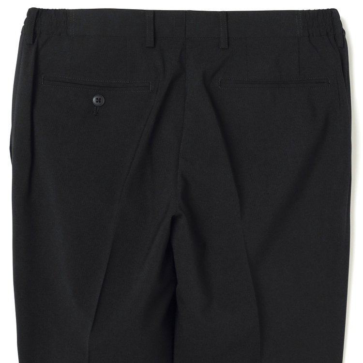 ブラックライン 【発送在庫あり】【SLIM TAPERED】【春夏】4S 0タックテーパードパンツ/ブラック×シャドーストライプ/ウエストシャーリング仕様/ウォッシャブル/※裾上げ済仕様 黒
