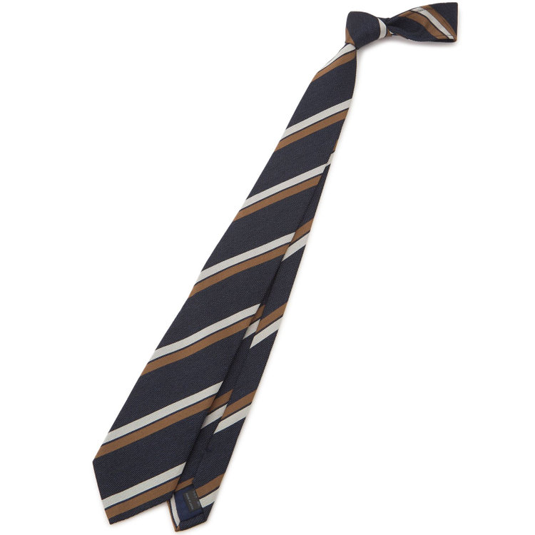ブラックライン 【BL】コットンシルクストライプネクタイ 7.5cm幅/ネイビー×ブラウン＆シルバー/ITALIAN FABRICS その他