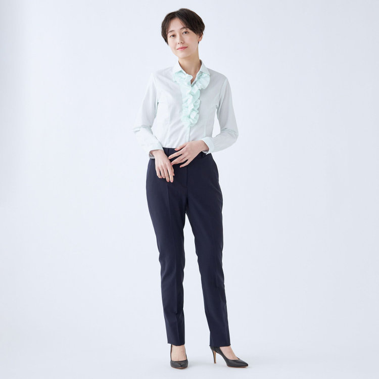 スーツセレクト 【SUIT SELECT×Samantha Thavasa】【年間】ストレートパンツ/ネイビー×ストライプ/4S/マシンウォシャブル/※裾上げ必要 紺中間