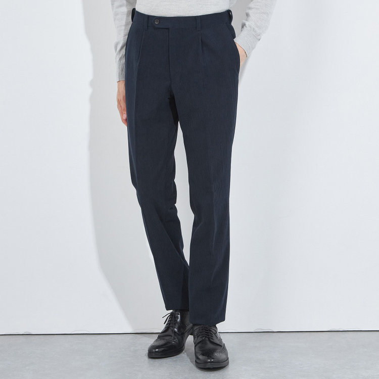 シルバーライン 【5DAYS CLOSET】【RBC】【秋冬】1タックテーパードパンツ/ネイビー×コーデュロイ/ウエストムーブ仕様/4S SUSTAINABLE/※裾上げ必要 紺中間