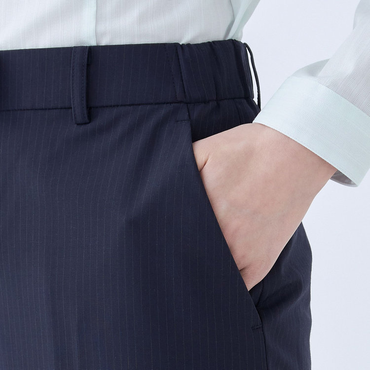 スーツセレクト 【SUIT SELECT×Samantha Thavasa】【年間】ストレートパンツ/ネイビー×ストライプ/4S/マシンウォシャブル/※裾上げ必要 紺中間