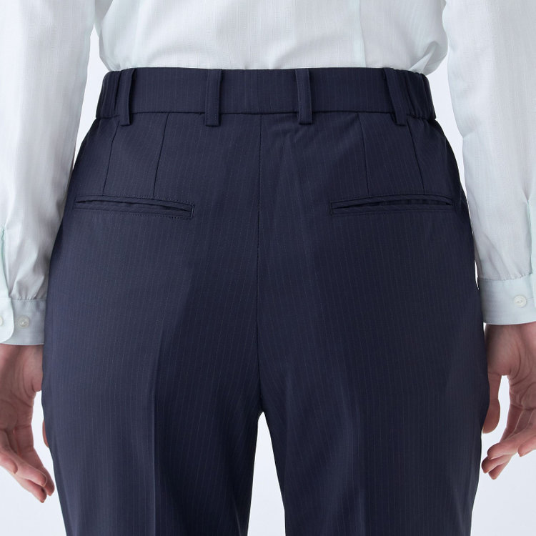 スーツセレクト 【SUIT SELECT×Samantha Thavasa】【年間】ストレートパンツ/ネイビー×ストライプ/4S/マシンウォシャブル/※裾上げ必要 紺中間