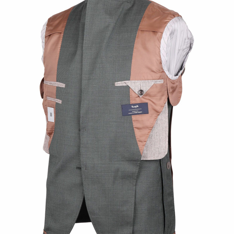 スーツセレクト 【発送在庫あり】【CLASSICO TAPERED】【春夏】3釦段返りシングルスーツ 2タック/カーキ＆ブラック×ハウンドトゥース/MARZOTTO ブラック系(黒)