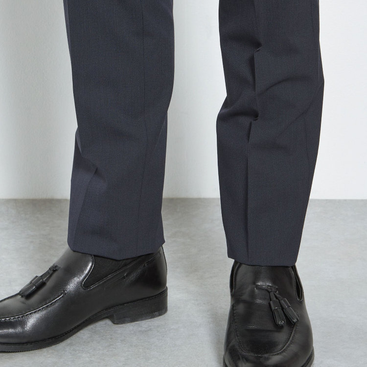 ブラックライン 【SLIM TAPERED】【春夏】0タックテーパードパンツ/ブラック×マイクロチェック/ウエストムーブ/ウォッシャブル/4S/※裾上げ必要 紺中間