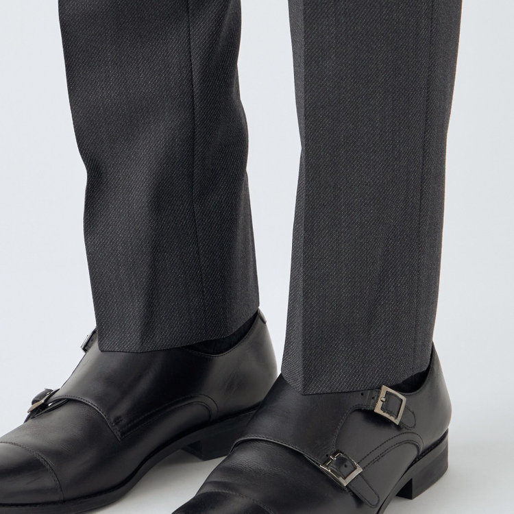 シルバーライン 【4S CROSS】【年間】セットアップパンツ 0タック/グレー×カルゼ/ウエストムーブ/※裾上げ済仕様 グレー中間