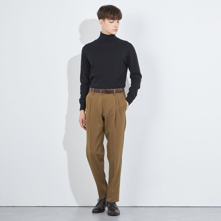 シルバーライン 【RBC】【秋冬】ドローコード2タックパンツ/ブラウン/ウエストシャーリング仕様/4S SUSTAINABILITY&ECOLOGY FABRIC/※裾上げ済仕様 茶中間