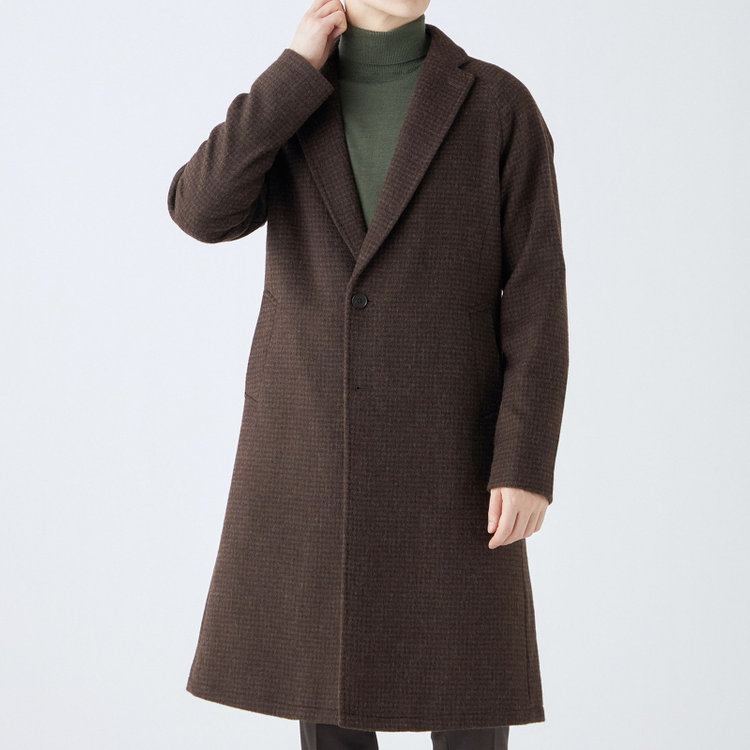 ブラックライン 【SL】ウールブレンド ラグランチェスターコート/ブラウン×チェック/RE:NEWOOL ブラウン系(茶)