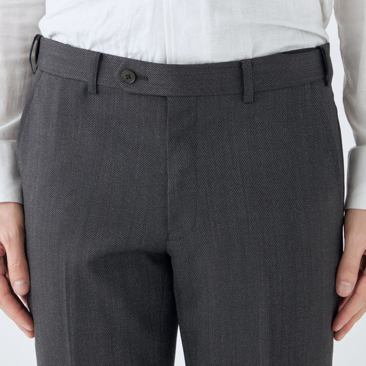 シルバーライン 【4S CROSS】【年間】セットアップパンツ 0タック/グレー×カルゼ/ウエストムーブ/※裾上げ済仕様 グレー中間