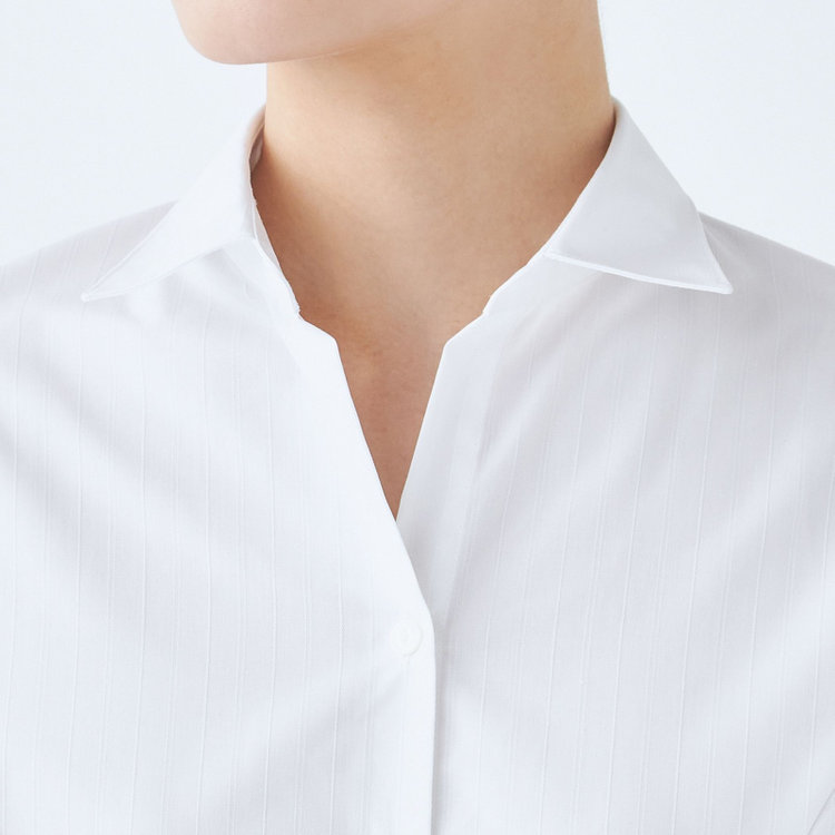 ソノタ 【SUIT SELECT×Samantha Thavasa】【長袖】リボン&フリル取り外しスキッパー/ホワイト×ドビーストライプ 白