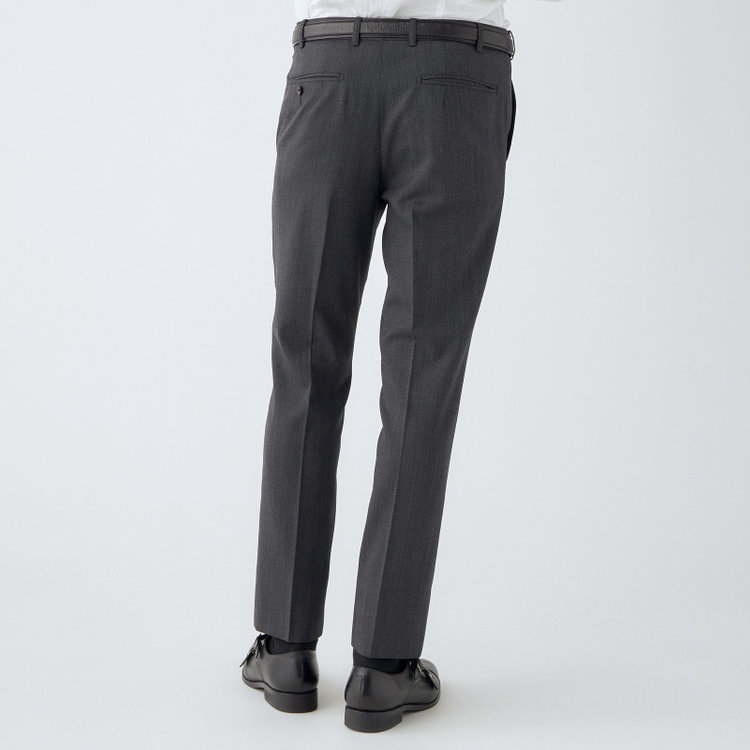 シルバーライン 【4S CROSS】【年間】セットアップパンツ 0タック/グレー×カルゼ/ウエストムーブ/※裾上げ済仕様 グレー中間