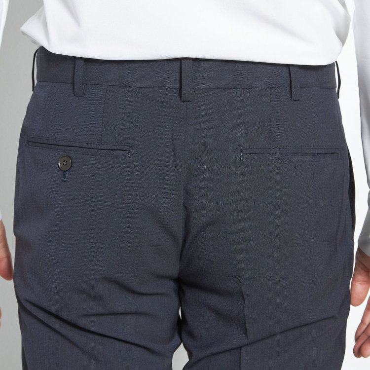 ブラックライン 【SLIM TAPERED】【春夏】0タックテーパードパンツ/ブラック×マイクロチェック/ウエストムーブ/ウォッシャブル/4S/※裾上げ必要 紺中間