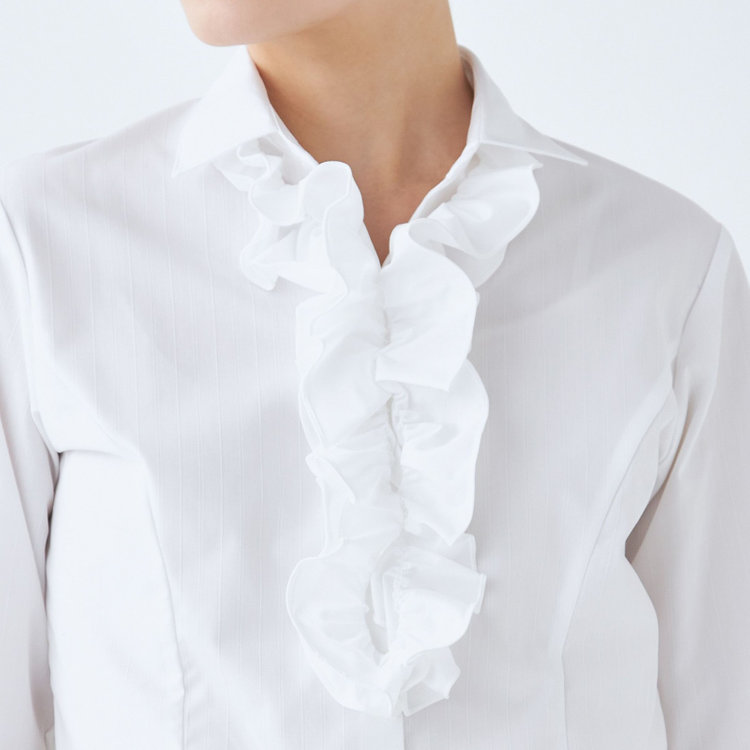 ソノタ 【SUIT SELECT×Samantha Thavasa】【長袖】リボン&フリル取り外しスキッパー/ホワイト×ドビーストライプ 白