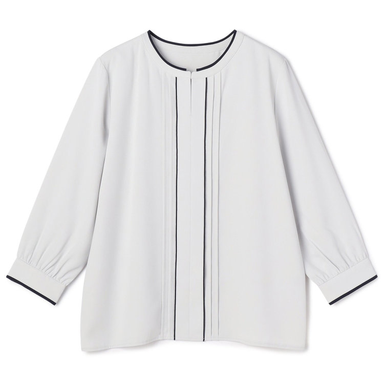 シルバーライン 【SILVER LINE/7分袖】配色フロントプリーツプルオーバー/ライトグレー×ブラック/「ウォッシャブル」「ストレッチ」「防シワ」「UV加工」「静電気防止」 グレー淡色