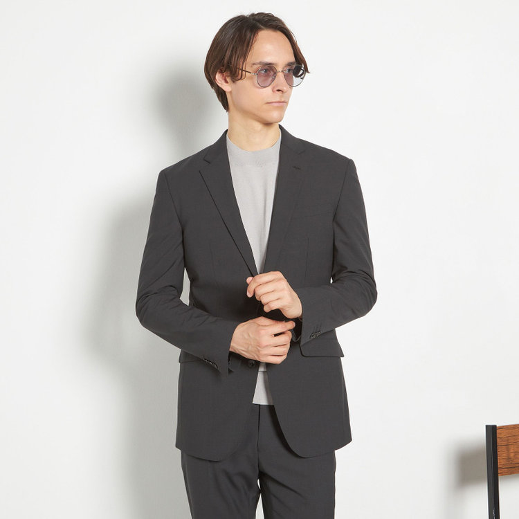 ブラックライン 【SLIM TAPERED_2】【春夏】2釦シングルスーツ 0タック/ブラック×マイクロチェック/ウエストシャーリング/4S SUSTAINABILITY&ECOLOGY FABRIC/ウォッシャブル/※パンツ裾上げ済仕様 黒