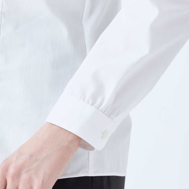 ソノタ 【SUIT SELECT×Samantha Thavasa】【長袖】リボン&フリル取り外しスキッパー/ホワイト×ドビーストライプ 白