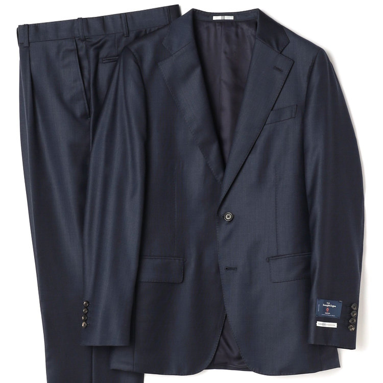 【CLASSICO TAPERED】【秋冬】2釦シングルスーツ 1タック/ネイビー×ピンヘッド/ウエストムーブ/Ermenegildo Zegna TREFEO /※裾上げ必要