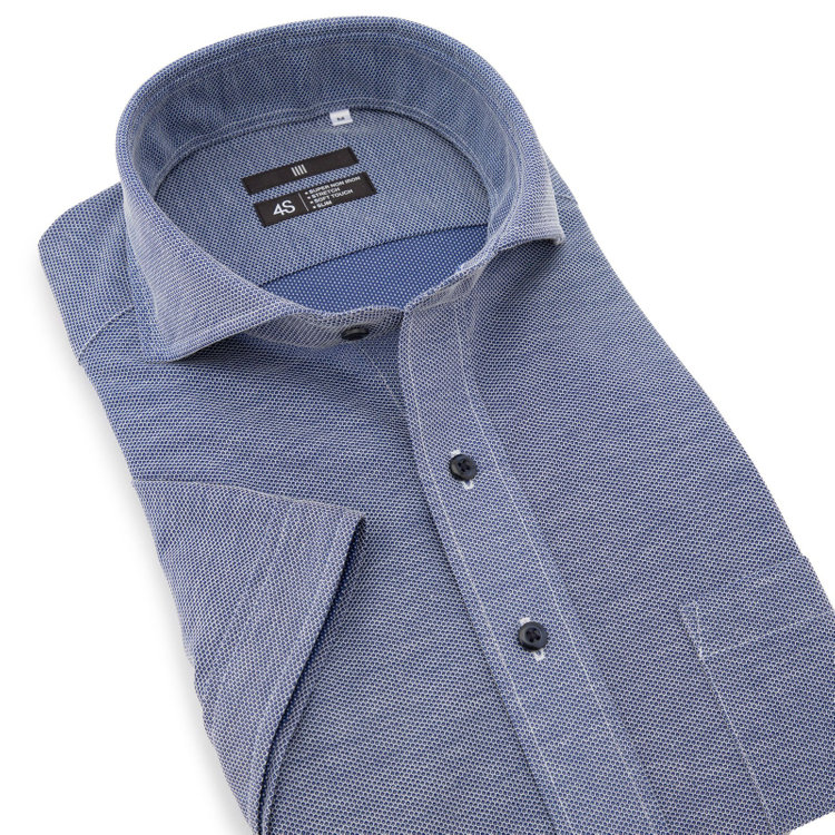 ブラックライン 【発送在庫あり】【BLACK LINE/半袖】ホリゾンタルワイドワイシャツ/ネイビー×ドビー/「4S HONEYCOMB MESH」スーパーノンアイロン・ストレッチ 紺中間