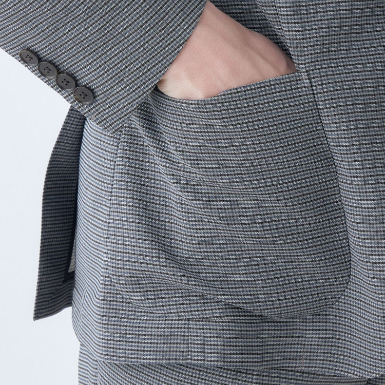 シルバーライン 【5DAYS CLOSET】【RBC】【春夏】2釦シングルジャケット/グレー×チェック/パッチポケット/4S SUSTAINABILITY&ECOLOGY FABRIC 紺中間