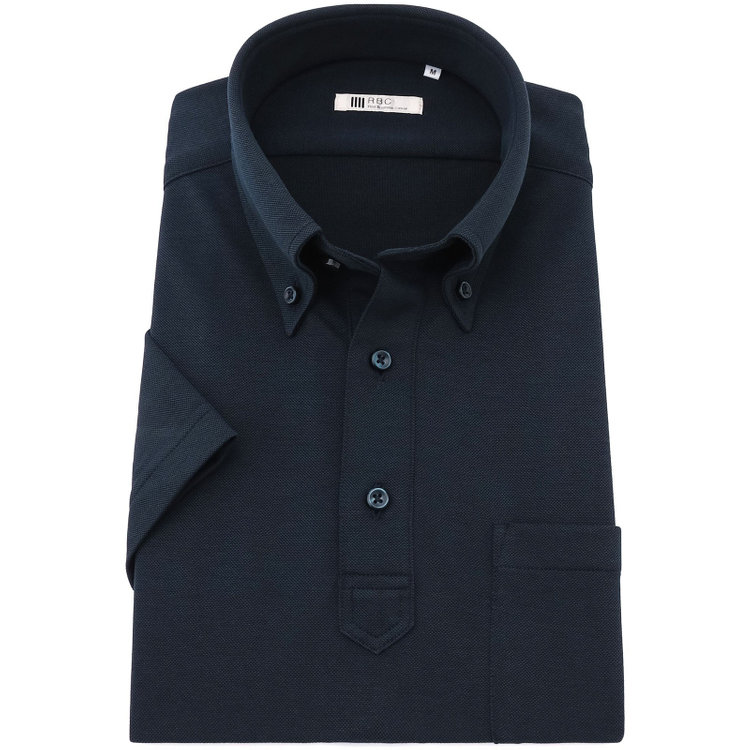 シルバーライン 【RBC/五分袖】ボタンダウンビズポロシャツ プルオーバータイプ/ネイビー/4S コットンブレンド 青濃色