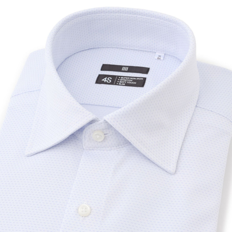 ブラックライン 【発送在庫あり】【BLACK LINE】ワイドカラーワイシャツ/サックス×刺し子柄/「4S」スーパーノンアイロン・ストレッチ 青淡色