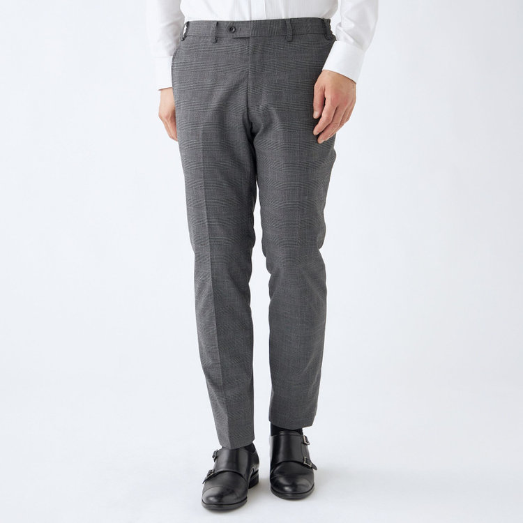 ブラックライン 【発送在庫あり】【SLIM TAPERED_2】【春夏】2釦シングルスーツ 0タック/グレー×グレンチェック/ウエストシャーリング/4S SUSTAINABILITY&ECOLOGY FABRIC/※パンツ裾上げ済仕様 グレー中間