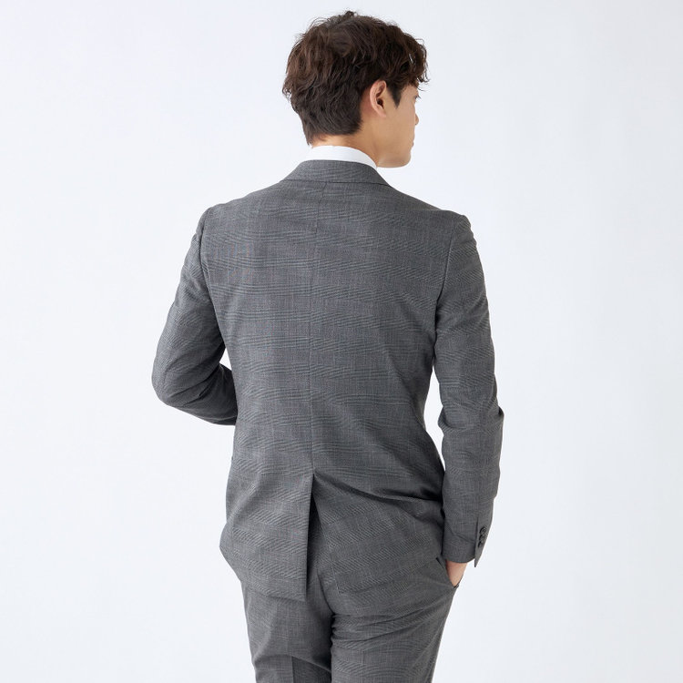 ブラックライン 【発送在庫あり】【SLIM TAPERED_2】【春夏】2釦シングルスーツ 0タック/グレー×グレンチェック/ウエストシャーリング/4S SUSTAINABILITY&ECOLOGY FABRIC/※パンツ裾上げ済仕様 グレー中間