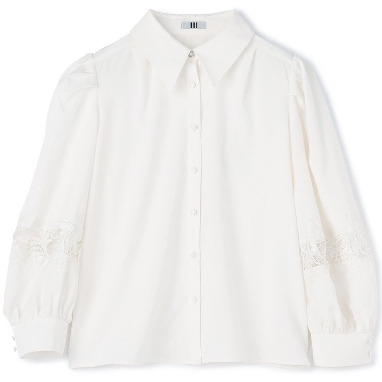 スーツセレクト  【Lady Like BLOUSE】【長袖】袖レース切替えブラウス/クリームホワイト 白