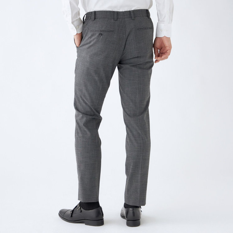 ブラックライン 【発送在庫あり】【SLIM TAPERED_2】【春夏】2釦シングルスーツ 0タック/グレー×グレンチェック/ウエストシャーリング/4S SUSTAINABILITY&ECOLOGY FABRIC/※パンツ裾上げ済仕様 グレー中間