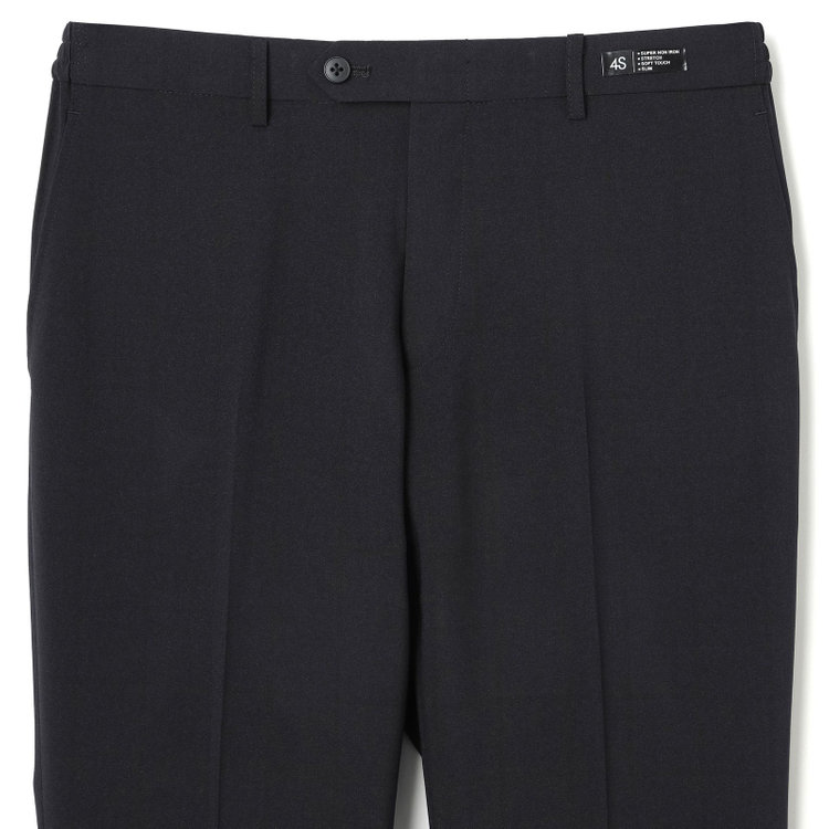 ブラックライン 【SLIM TAPERED】【春夏】0タックテーパードパンツ/ブラック×ウィンドペン/ウエストシャーリング/ウォッシャブル/4S/※裾上げ済仕様 黒