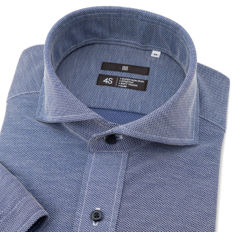ブラックライン 【発送在庫あり】【BLACK LINE/半袖】ホリゾンタルワイドワイシャツ/ネイビー×ドビー/「4S HONEYCOMB MESH」スーパーノンアイロン・ストレッチ 紺中間