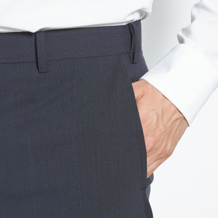 ブラックライン 【SLIM TAPERED】【春夏】0タックテーパードパンツ/ブラック×マイクロチェック/ウエストムーブ/ウォッシャブル/4S/※裾上げ必要 紺中間