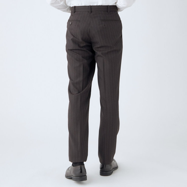 シルバーライン 【CLASSICO TAPERED】【秋冬】3釦段返りスーツ 2タック/ブラウン×ストライプ/ウエストムーブ/NEW ZEALAND WOOL MIX/※裾上げ必要 茶濃色