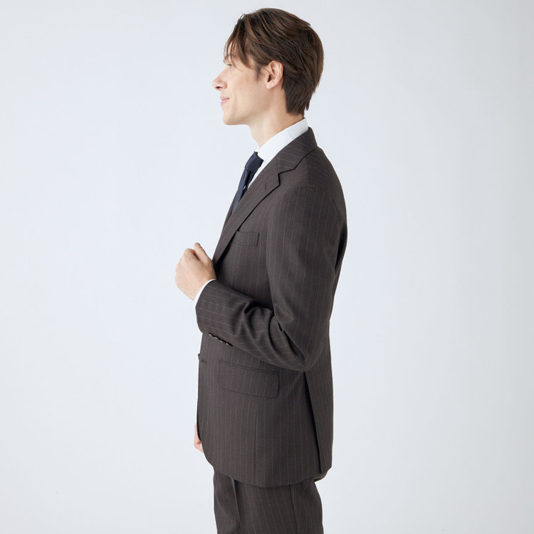 シルバーライン 【CLASSICO TAPERED】【秋冬】3釦段返りスーツ 2タック/ブラウン×ストライプ/ウエストムーブ/NEW ZEALAND WOOL MIX/※裾上げ必要 茶濃色